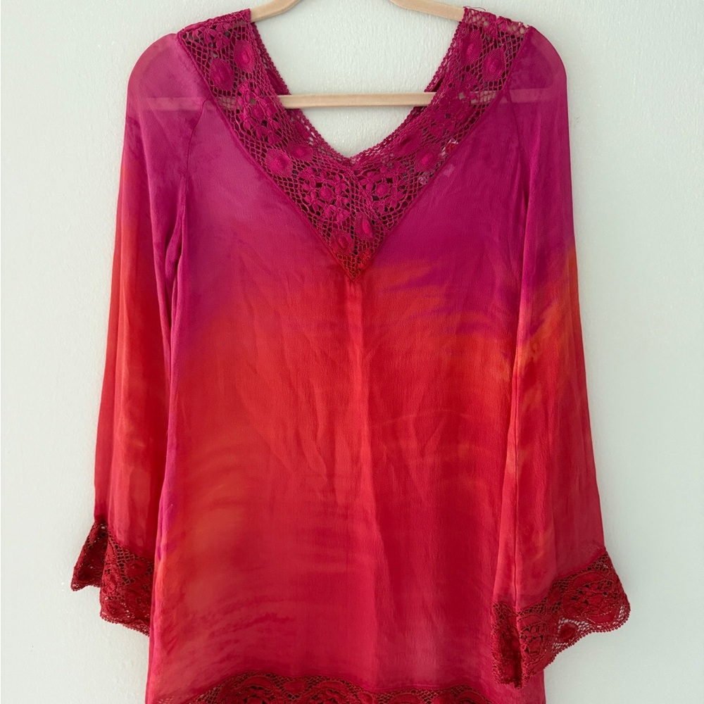 Michelle Jonas Pink Embellished 3/4 Sleeve Coverup